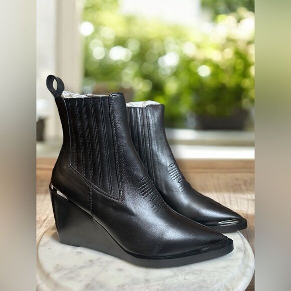 NWT! The KOOPLES $575 Topstiched Leather Wedge Ankle Boots Silver Detail EU 39 - Picture 10 of 16